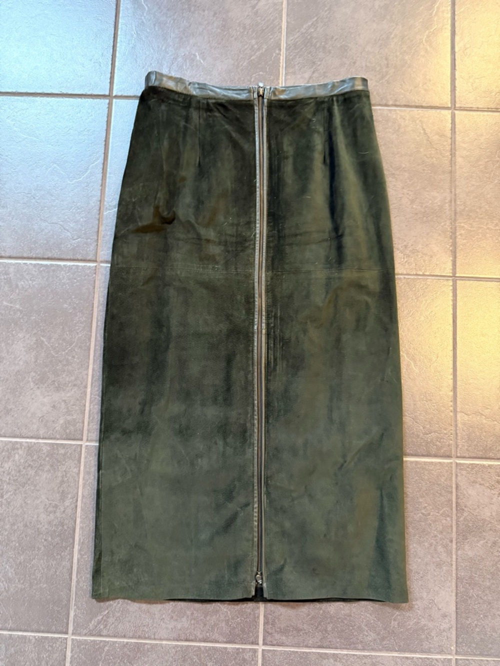 Vintage Danier Green Suede Full Length Zip Slit Skirt